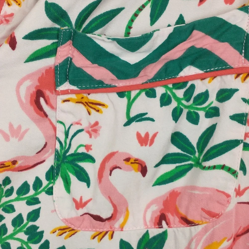 Printfresh Flock of Flamingos Pajama Top Womens XS Viscose Short Sleeve Button